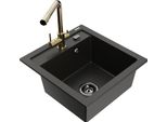 Mexen Vito Lavello Da Cucina In Granito A 1 Vasca Con Miscelatore Da Cucina Duero, Nero/Oro Metallizzato - 6503-75-671600-50-B
