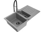 Mexen Matias Lavello In Granito 1,5 Vasche Con Sgocciolatoio E Miscelatore Cucina Aster, Grigio - 6502-71-73450-07-B