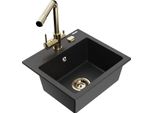 Mexen Milo Lavello Da Cucina In Granito 1-Camora Con Rubinetto Da Cucina Duero, Nero/Metallo Argento - 6505-73-671600-50