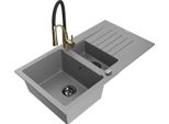Mexen Matias Lavello In Granito A 1,5 Vasche Con Scolapiatti E Rubinetto Da Cucina Aster, Grigio - 6502-71-73450-57-B