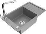 Mexen Elias Lavabo In Granito A 1 Vasca Con Sgocciolatoio E Rubinetto Da Cucina Duero, Grigio - 6511-71-671600-00