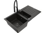 Mexen Matias Lavello In Granito 1,5 Vasca Con Scolapiatti E Rubinetto Cucina Aster, Nero/Oro Metallizzato - 6502-75-73450-70-B