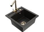 Mexen Vito Lavello In Granito A 1 Vasca Con Rubinetto Cucina Duero, Nero/Oro Metallico - 6503-75-671600-50
