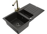 Mexen Matias Lavello In Granito 1,5 Vasca Con Scolapiatti E Miscelatore Cucina Duero, Nero/Oro - 6502-75-671600-50-B