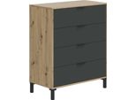 Dmora Cassettiera Alfana 40X77.5X93.5H Cm Marrone Rovere Nodi, 4 Cassetti Apertura Scorrevole