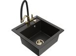 Mexen Vito Lavello In Granito A 1 Vasca Con Rubinetto Da Cucina Duo, Nero/Oro Metallizzato - 6503-75-671701-57-G