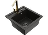 Mexen Vito Lavello In Granito 1-Vasca Con Rubinetto Da Cucina Rita, Nero/Oro Metallizzato - 6503-75-670300-50-B