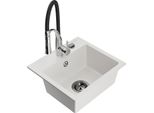 Mexen Milo Lavello In Granito A 1 Vasca Con Miscelatore Da Cucina Aster, Bianco - 6505-20-73450-07-B