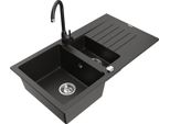 Mexen Matias Lavello In Granito A 1,5 Vasche Con Scola E Miscelatore Cucina Telma, Nero/Oro - 6502-75-670200-70
