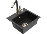 Mexen Milo Lavello Da Cucina In Granito 1-Vasca Con Rubinetto Da Cucina Flora, Nero/Argento Metallizzato - 6505-73-670401-57-G