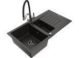 Mexen Matias Lavello In Granito 1,5 Vasca Con Scolapiatti E Miscelatore Cucina Duo, Nero/Oro Metallizzato - 6502-75-671701-07-B