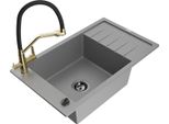 Mexen Elias Lavello In Granito A 1 Vasca Con Gocciolatoio E Rubinetto Cucina Duo, Grigio - 6511-71-671701-57-B