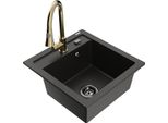 Mexen Vito Lavello In Granito A 1 Vasca Con Rubinetto Da Cucina Elia, Nero/Oro Metallizzato - 6503-75-670101-50-B