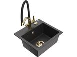 Mexen Milo Lavello In Granito A 1 Vasca Con Miscelatore Cucina Duo, Nero Maculato - 6505-76-671701-57-G