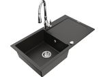 Mexen Leo Lavello In Granito A 1 Vasca Con Scolapiatti E Rubinetto Da Cucina Savita, Nero/Oro Metallico - 6501-75-672601-00