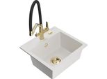 Mexen Milo Lavello Da Cucina In Granito A 1 Vasca Con Miscelatore Duo, Bianco - 6505-20-671701-57-G