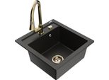 Mexen Vito Lavello In Granito 1-Vasca Con Rubinetto Cucina Elia, Nero/Oro Metallico - 6503-75-670101-50