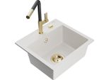 Mexen Milo Lavello In Granito A 1 Vasca Con Rubinetto Da Cucina Flora, Bianco - 6505-20-670401-57-G
