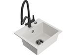 Mexen Milo Lavello Da Cucina In Granito A 1 Vasca Con Rubinetto Duo, Bianco - 6505-20-671701-70-B