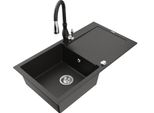 Mexen Leo Lavello In Granito A 1 Vasca Con Scolapiatti E Miscelatore Cucina Savita, Nero/Oro Metallizzato - 6501-75-672601-70