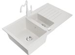 Mexen Matias Lavello In Granito 1,5 Vasche Con Scolapiatti E Rubinetto Cucina Carla, Bianco - 6502-20-670700-20