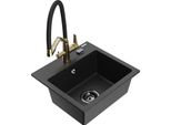 Mexen Milo Lavello In Granito A 1 Vasca Con Miscelatore Da Cucina Duo, Nero/Argento Metallizzato - 6505-73-671701-57-B