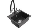 Mexen Milo Lavello In Granito A 1 Vasca Con Miscelatore Cucina Duo, Nero Maculato - 6505-76-671701-07