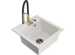 Mexen Matias Lavello Da Cucina In Granito 1,5 Vasche Con Scolapiatti E Miscelatore Aster, Bianco - 6502-20-73450-57-B