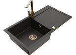 Mexen Leo Lavello In Granito A 1 Vasca Con Sgocciolatoio E Miscelatore Da Cucina Rita, Nero/Oro Metallizzato - 6501-75-670300-50