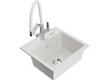 Mexen Milo Lavello In Granito A 1 Vasca Con Rubinetto Da Cucina Duo, Bianco - 6505-20-671701-02