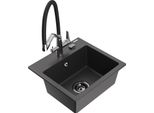 Mexen Milo Lavello In Granito A 1 Vasca Con Rubinetto Cucina Duo, Nero Maculato - 6505-76-671701-07-B
