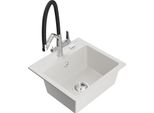 Mexen Milo Lavello In Granito A 1 Vasca Con Miscelatore Da Cucina Duo, Bianco - 6505-20-671701-07