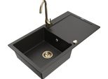 Mexen Leo Lavello Da Cucina In Granito 1-Vasca Con Sgocciolatoio E Rubinetto Telma, Nero/Oro Metallizzato - 6501-75-670200-50