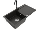 Mexen Leo Lavello In Granito A 1 Vasca Con Scolapiatti E Rubinetto Da Cucina Telma, Nero/Oro Metallizzato - 6501-75-670200-70