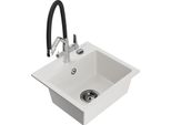 Mexen Milo Lavello In Granito A 1 Vasca Con Rubinetto Da Cucina Duo, Bianco - 6505-20-671701-07-B