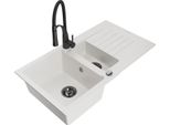Mexen Matias Lavello In Granito A 1,5 Vasche Con Sgocciolatoio E Miscelatore Cucina Aster, Bianco - 6502-20-73450-70-B