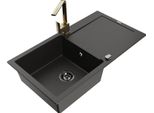 Mexen Leo Lavello In Granito A 1 Vasca Con Sgocciolatoio E Rubinetto Da Cucina Rita, Nero/Oro Metallizzato - 6501-75-670300-50-B