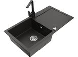 Mexen Leo Lavello In Granito A 1 Vasca Con Gocciolatoio E Rubinetto Da Cucina Rita, Nero/Oro Metallizzato - 6501-75-670300-70