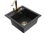 Mexen Vito Lavello In Granito A 1 Vasca Con Rubinetto Da Cucina Rita, Nero/Argento Metallizzato - 6503-73-670300-50