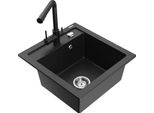Mexen Vito Lavello In Granito A 1 Vasca Con Rubinetto Da Cucina Duero, Nero/Metallizzato Argento - 6503-73-671600-70