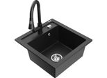Mexen Vito Lavello In Granito A 1 Vasca Con Rubinetto Da Cucina Elia, Nero/Metallico Argento - 6503-73-670101-70