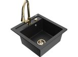Mexen Vito Lavello In Granito A 1 Vasca Con Rubinetto Da Cucina Elia, Nero/Metallo Argento - 6503-73-670101-50