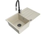 Mexen Bruno Lavello In Granito A 1 Vasca Con Sgocciolatoio E Rubinetto Da Cucina Savita, Beige - 6513-69-672601-70