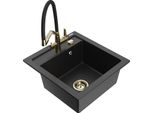 Mexen Vito Lavello In Granito 1-Vasca Con Rubinetto Da Cucina Duo, Nero/Metallo Argento - 6503-73-671701-57-G