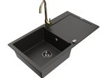 Mexen Leo Lavello In Granito A 1 Vasca Con Scolapiatti E Rubinetto Da Cucina Telma, Nero/Oro Metallizzato - 6501-75-670200-50-B
