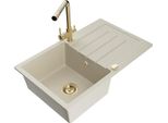 Mexen Bruno Lavello Da Cucina In Granito 1-Vasca Con Scolapiatti E Rubinetto Duero, Beige - 6513-69-671600-50