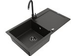 Mexen Leo Lavello In Granito A 1 Vasca Con Scolapiatti E Rubinetto Cucina Telma, Nero/Oro Metallizzato - 6501-75-670200-70-B