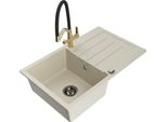 Mexen Bruno Lavello In Granito A 1 Vasca Con Sgocciolatoio E Rubinetto Da Cucina Duo, Beige - 6513-69-671701-57-B