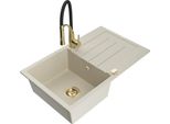 Mexen Bruno Lavello In Granito 1-Vasca Con Scolapiatti E Rubinetto Da Cucina Aster, Beige - 6513-69-73450-57-G