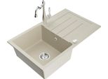 Mexen Bruno Lavello In Granito 1-Vasca Con Scolapiatti E Rubinetto Da Cucina Carla, Beige - 6513-69-670700-00
